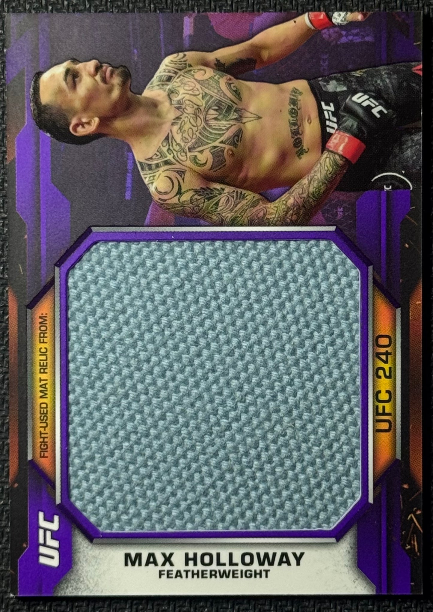 2020 Topps UFC Knockout Max Holloway Jumbo Mat Relic Purple #/25 (Event Used UFC 240)