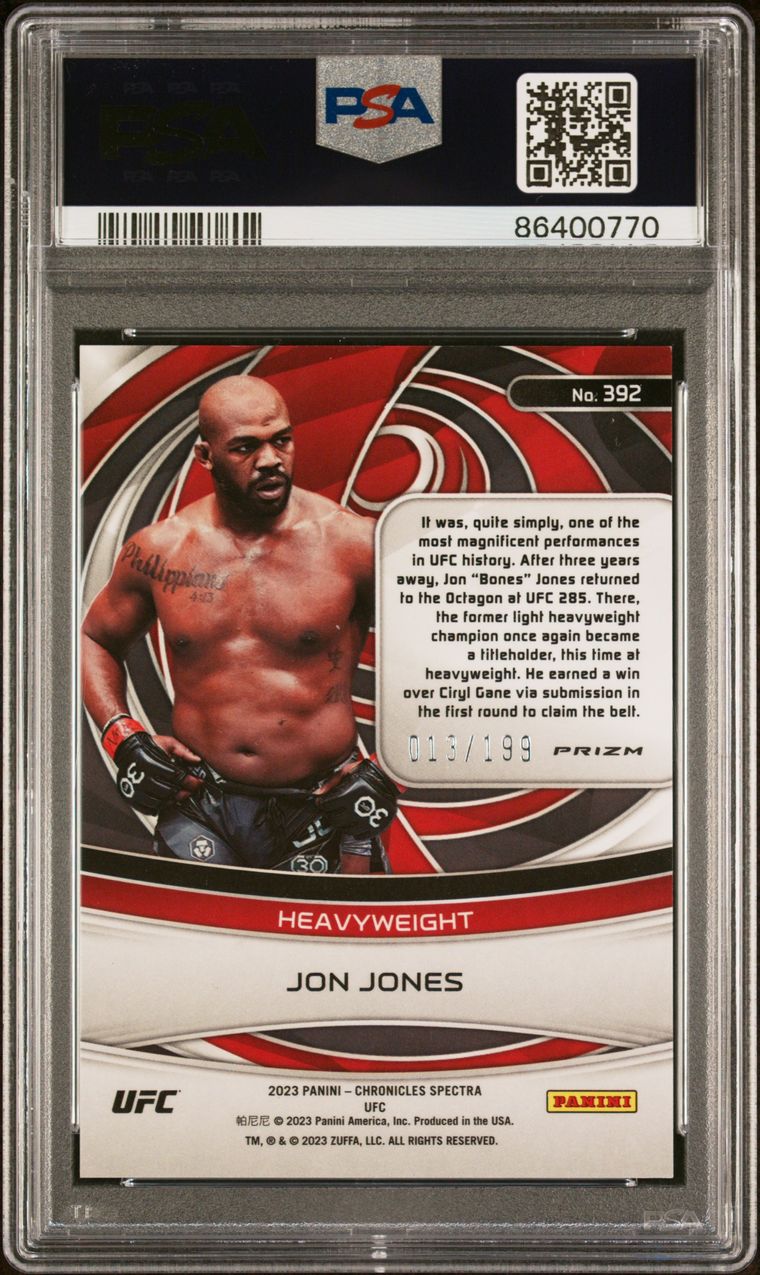 2023 Chronicles UFC Jon Jones Spectra Red Prizm #/199 PSA 10 (Pop 1)