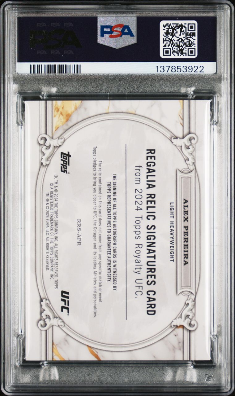 2024 Topps Royalty UFC Regalia Relic Signatures Alex Pereira #/49 PSA Authentic Auto 10