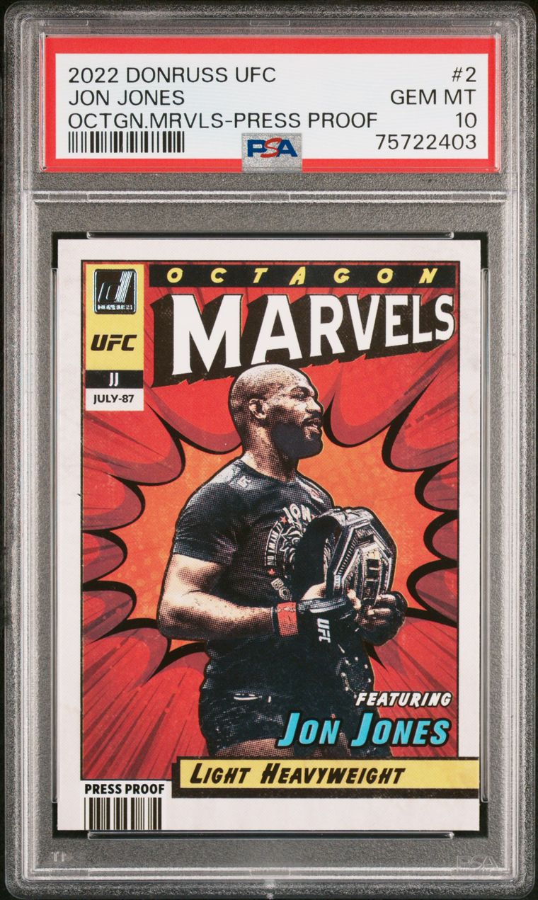 2022 Donruss Jon Jones UFC Octagon Marvels Press Proof PSA 10